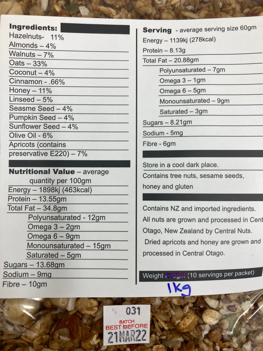 Muesli made with New Zealand nuts Central Nuts